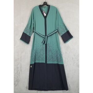 Abaya Dress Women 42 Green Black Embroidered Belted Robe Gown Modest Agiba Egypt